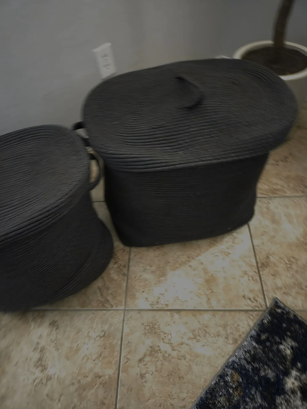 2 Woven Oval Storage Baskets with Lids- Grey